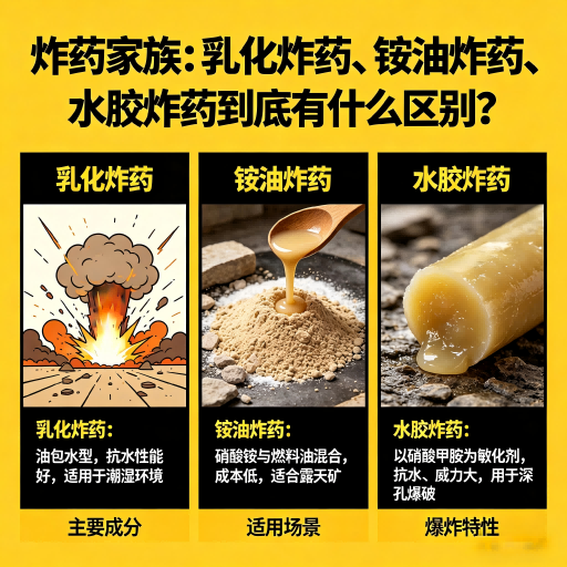 大田炸药家族：乳化炸药、铵油炸药、水胶炸药到底有什么区别？